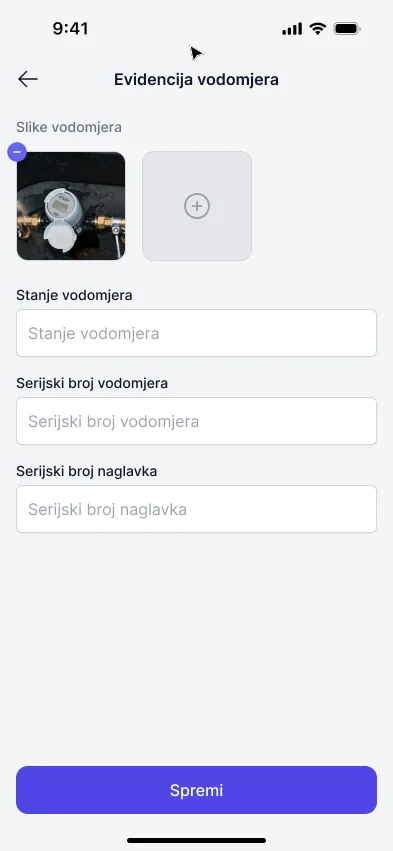 Evidencija vodomjera sa slikom i serijskim brojem